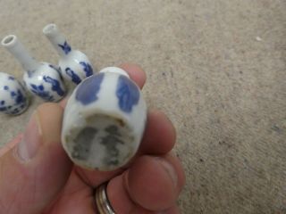 4 x Antique? Miniature Chinese Blue & White Bottle Vases 4