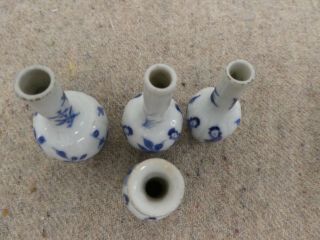 4 x Antique? Miniature Chinese Blue & White Bottle Vases 5
