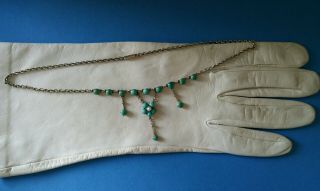 Antique Rare Victorian Turquoise & Natural Seed Pearl French Silver Necklace.