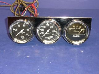 Vintage Auto Gage Trio Oil Pressure Water Temp Amp Gauge & Panel Ct29