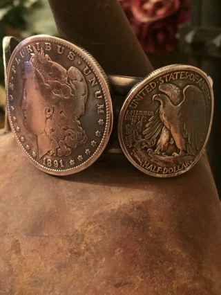 Vintage Navajo Coin 1891 Morgan Silver Dollar Cuff Bracelet 97 Grams 6