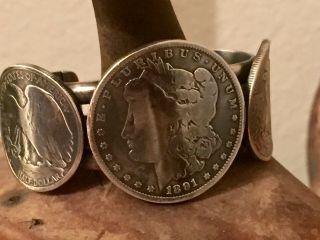 Vintage Navajo Coin 1891 Morgan Silver Dollar Cuff Bracelet 97 Grams 8