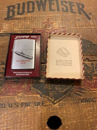 Vintage Zippo Lighter Inscribed U.  S.  S.  Princeton Cv - 37 Box