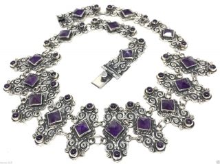 Vintage Style Taxco Mexican 925 Sterling Silver Amethyst Necklace Mexico
