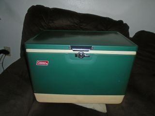 Vintage 1970s Green Coleman Metal Ice Chest Cooler Thermos Water Jug