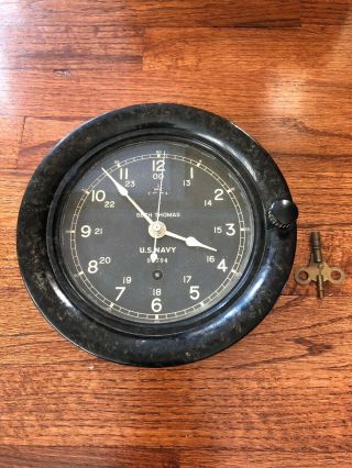 Antique /vintage Us Navy Seth Thomas Ships Clock With Key