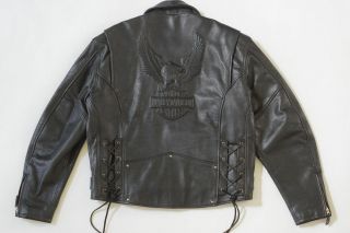 Harley Davidson Mens Vintage Cruiser Embossed Eagle Metal Badge Leather Jacket L 2