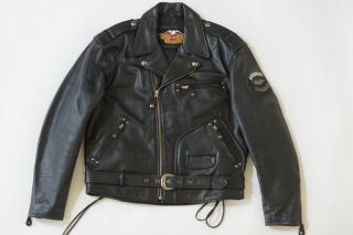Harley Davidson Mens Vintage Cruiser Embossed Eagle Metal Badge Leather Jacket L 3