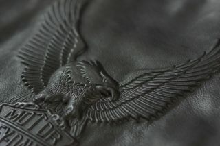 Harley Davidson Mens Vintage Cruiser Embossed Eagle Metal Badge Leather Jacket L 4