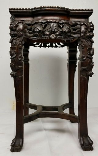 Antique Chinese Marble Topped Carved Hardwood Wood Stand Hongmu Rosewood