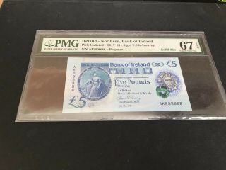 £5 Bank Of Ireland (northern) Polymer Notes Solid 8 Pmg 67 Gem Unc Very Rare