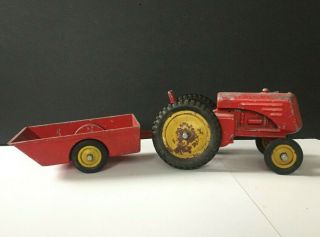 Vintage Antique Hiller Cast Metal Farm Tractor & Trailer