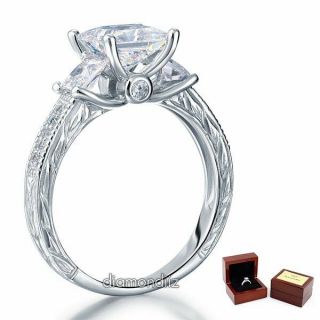3 - Stone Ring Princess Lab Created Diamond Vintage Style Sterling Silver Bridal