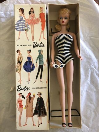 Vintage Blonde Ponytail Barbie No 850 Box W/ Stand 1959 Doll