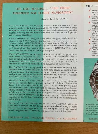 Vintage Rolex GMT - Master Information Pamphlet Booklet 1965 2