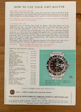 Vintage Rolex GMT - Master Information Pamphlet Booklet 1965 6