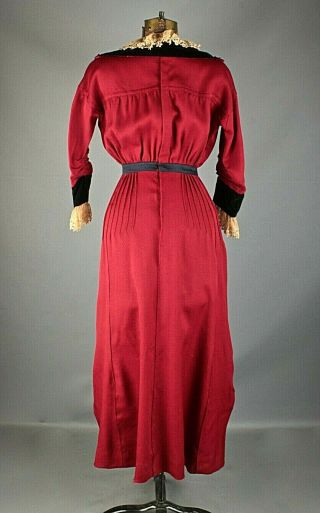 VTG Women ' s Antique Early 1900s Red and Black Dress Sz S/M 2734 Teens 3