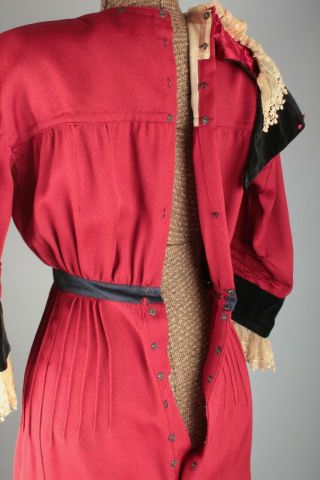 VTG Women ' s Antique Early 1900s Red and Black Dress Sz S/M 2734 Teens 7
