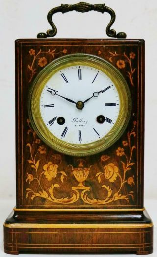 Antique French Empire 8 Day Bell Striking Marquetry Inlaid Officers Mantel Clock 2