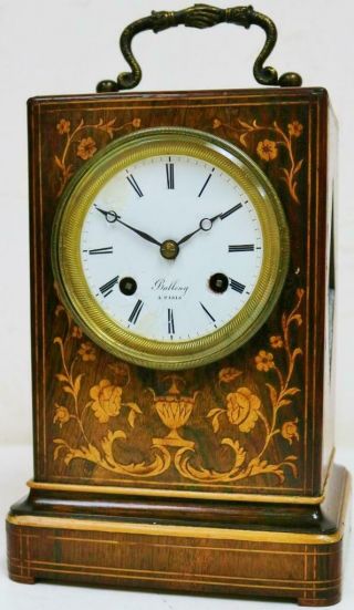 Antique French Empire 8 Day Bell Striking Marquetry Inlaid Officers Mantel Clock 3