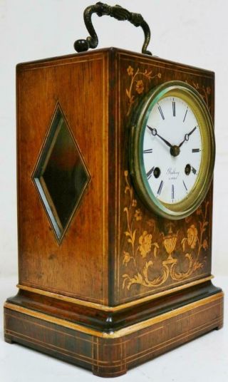 Antique French Empire 8 Day Bell Striking Marquetry Inlaid Officers Mantel Clock 4