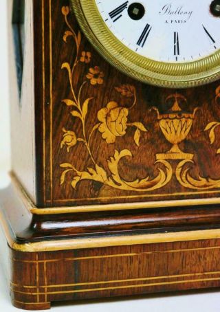 Antique French Empire 8 Day Bell Striking Marquetry Inlaid Officers Mantel Clock 5