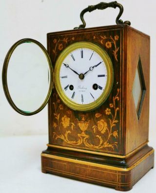 Antique French Empire 8 Day Bell Striking Marquetry Inlaid Officers Mantel Clock 8