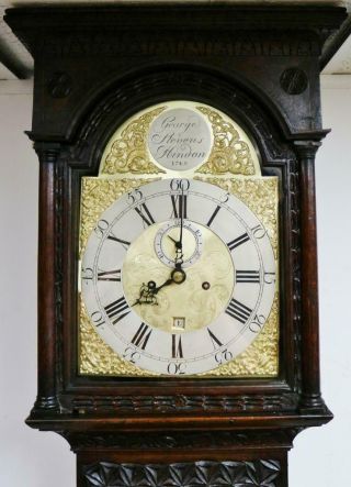 Antique 18thC English 8 Day Highly Carved Brass Dial Longcase Grandfather Clock 7
