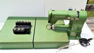 Vtg Elna Supermatic Sewing Machine Switzerland W/ Portable Table Case