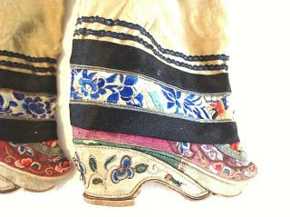 Antique Chinese embroidered silk bound foot feet lotus shoes flowers gold thread 4