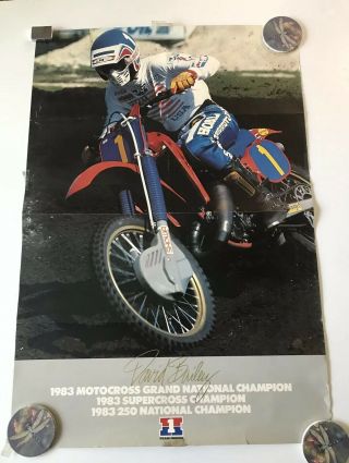 Rare Vtg 1984 David Bailey Team Honda Motocross Champion Poster Cr250r Cr125r