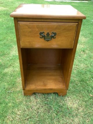 Vtg Hard Maple Wood Wooden Nightstand End Table Drawer Mid Century L.  A.  Period