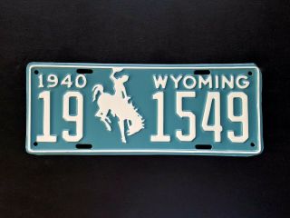 1940 Wyoming Bucking Horse Vintage Auto License Plate Tag Bright Blue White