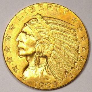 1909 - D Indian Gold Half Eagle $5 Coin - - Rare Gold Coin