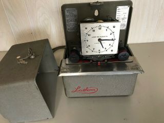 Vintage Lathem Model 3813 Punch Clock Time Recorder w/keys & inked ribbon 4