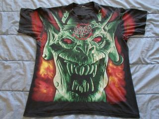 Vintage Slayer Root Of All Evil All Over Print Shirt - Sz Xl - Winterland Rare