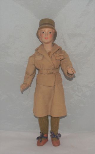 Vintage Ww2 Era Waac Womens Army Auxiliary Corps Composition Doll Freundlich