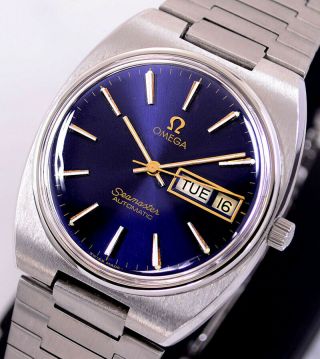 Vintage Omega Seamaster Auto Cal1020 Day&date Blue Dial Men 