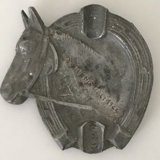 Wwii Era 1945 Italy Vintage Lucky Horseshoe Horse Head Metal Ashtray Souvenir