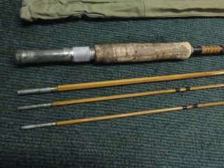 VINTAGE MONTAGUE SUNBEAM BAMBOO FLY ROD - 9 ' - WITH EXTRA TIP,  SOCK & TUBE 2