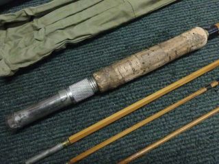 VINTAGE MONTAGUE SUNBEAM BAMBOO FLY ROD - 9 ' - WITH EXTRA TIP,  SOCK & TUBE 4