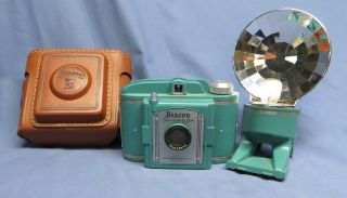 Rare Vintage 1950s Turquoise Beacon Two - Twenty Five Camera W/flash & Case