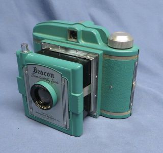 Rare Vintage 1950s Turquoise BEACON TWO - TWENTY FIVE Camera w/Flash & Case 2