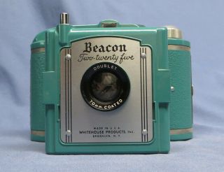 Rare Vintage 1950s Turquoise BEACON TWO - TWENTY FIVE Camera w/Flash & Case 3