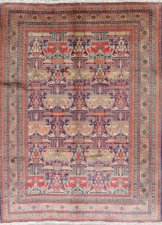 Vintage All - Over Oriental Area Rug Wool Hand - Knotted Traditional Carpet 7x10
