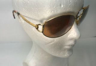 Vintage Gucci Sunglasses Oval Sport Gold Metal Frames Side Logos Horsebit Italy