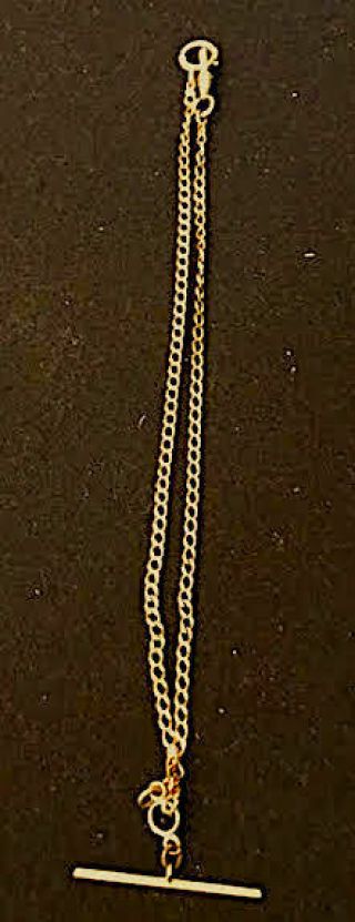 14K SOLID GOLD ANTIQUE POCKET WATCH CHAIN WITH SAFETY CLASP AND T - BAR & SWIVEL 3