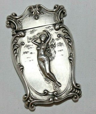 Antique Vintage Sterling Silver Art Nouveau Nude Woman Match Safe Vesta Case 25g