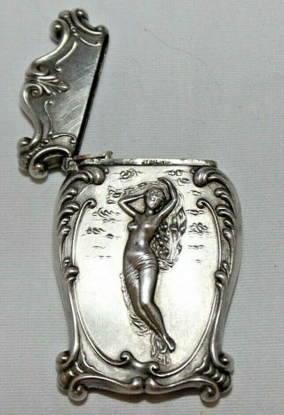 Antique Vintage Sterling Silver Art Nouveau Nude Woman Match Safe Vesta Case 25g 3