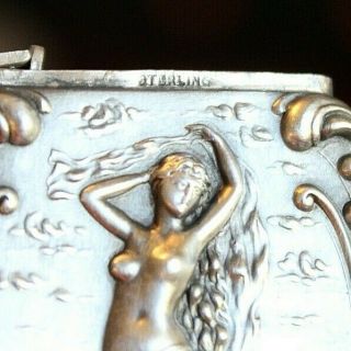 Antique Vintage Sterling Silver Art Nouveau Nude Woman Match Safe Vesta Case 25g 6